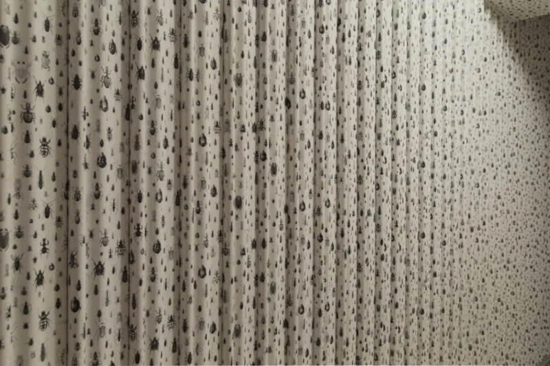 Installation detail: wallpaper, wood, For Our Economy and Culture, Pavilion of Slovenia, Venice Biennial